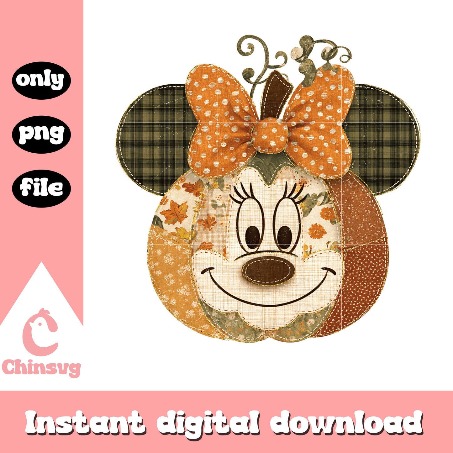 Minnievintage pumpkin design png, disney minnie png