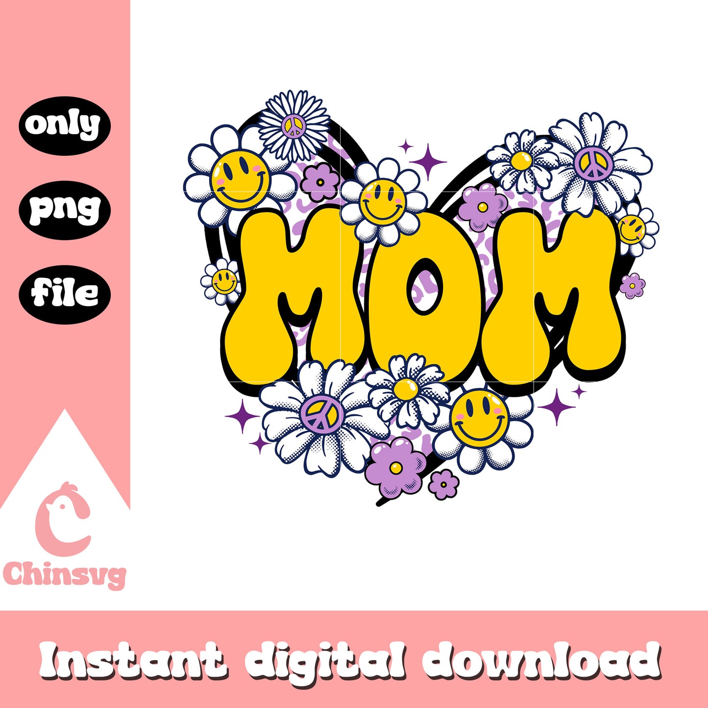 Mom heart saisy flower png, vintage flower png, heart shape png