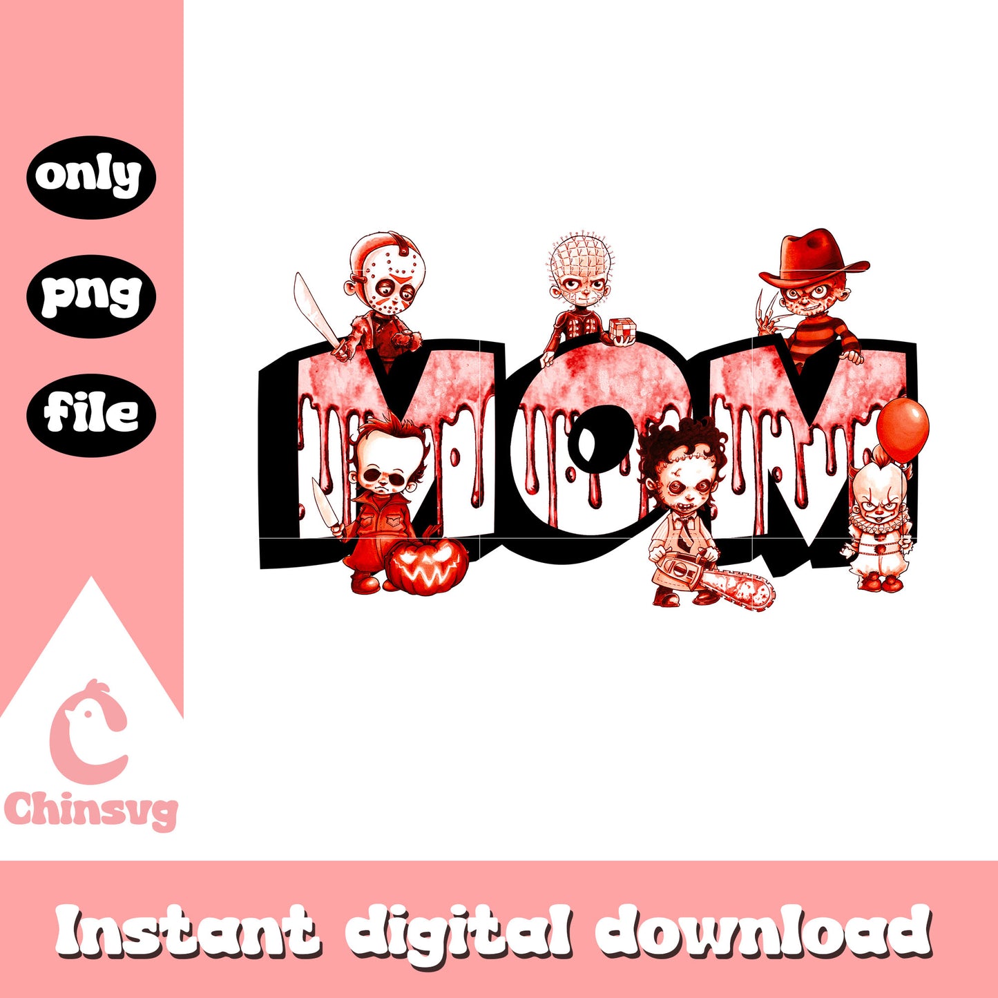 Mom horror font design png, horror characters png, mom png