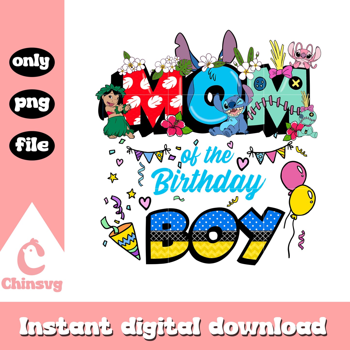 Mom of the birthay boy png, stitch and lilo png, birthday png