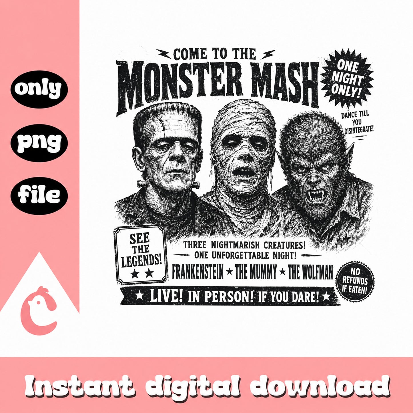 Monster Mash Halloween PNG, Frankenstein Wolfman Mummy PNG, Horror PNG