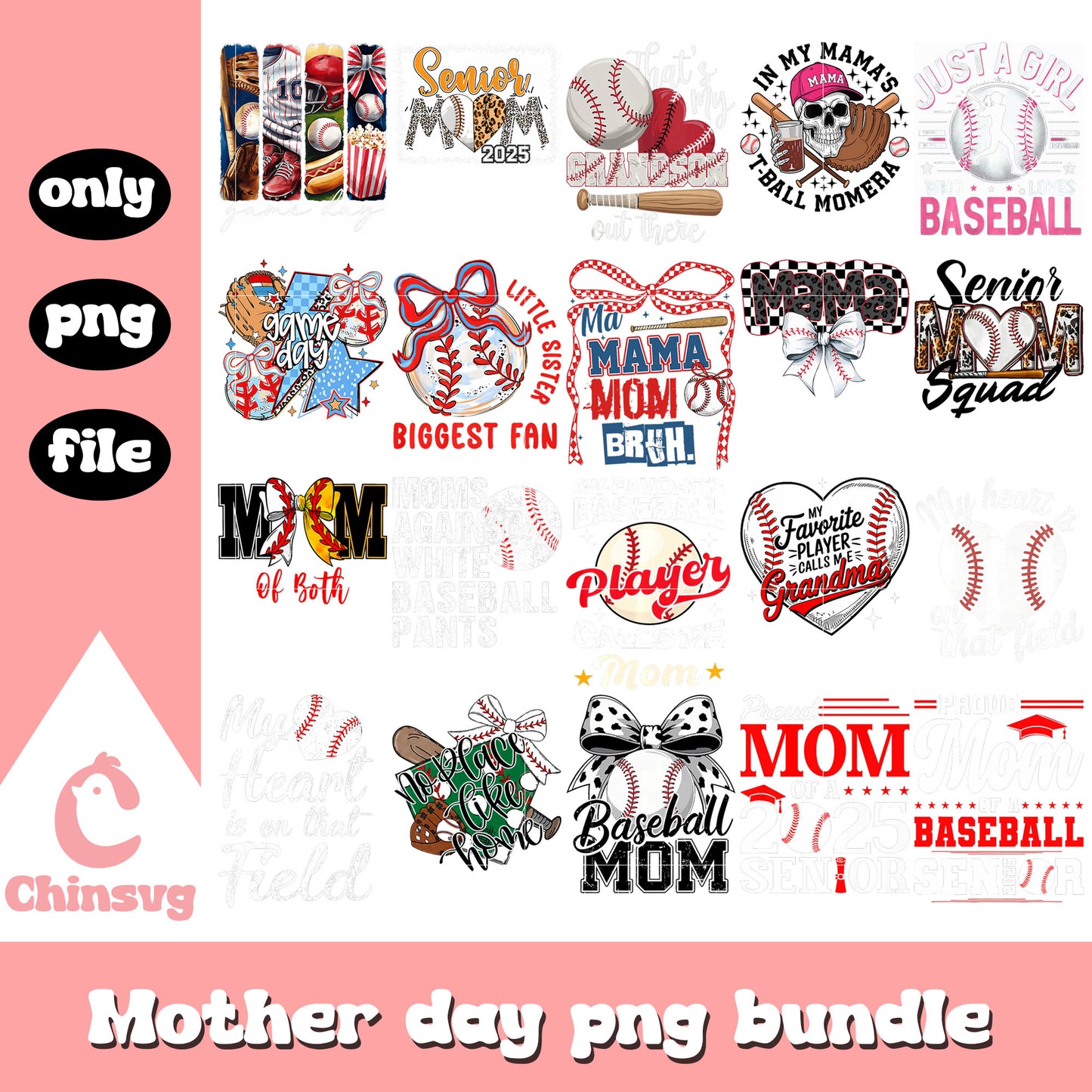 Mother day baseball costume bundle png, baseball png, mother's day png
