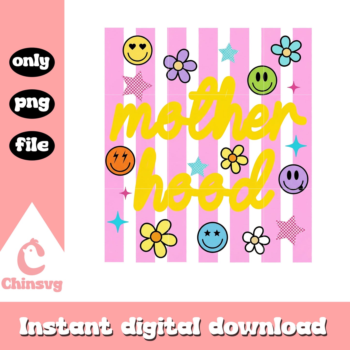 Mother hood pink stripes png, smiley face png, mother's day png