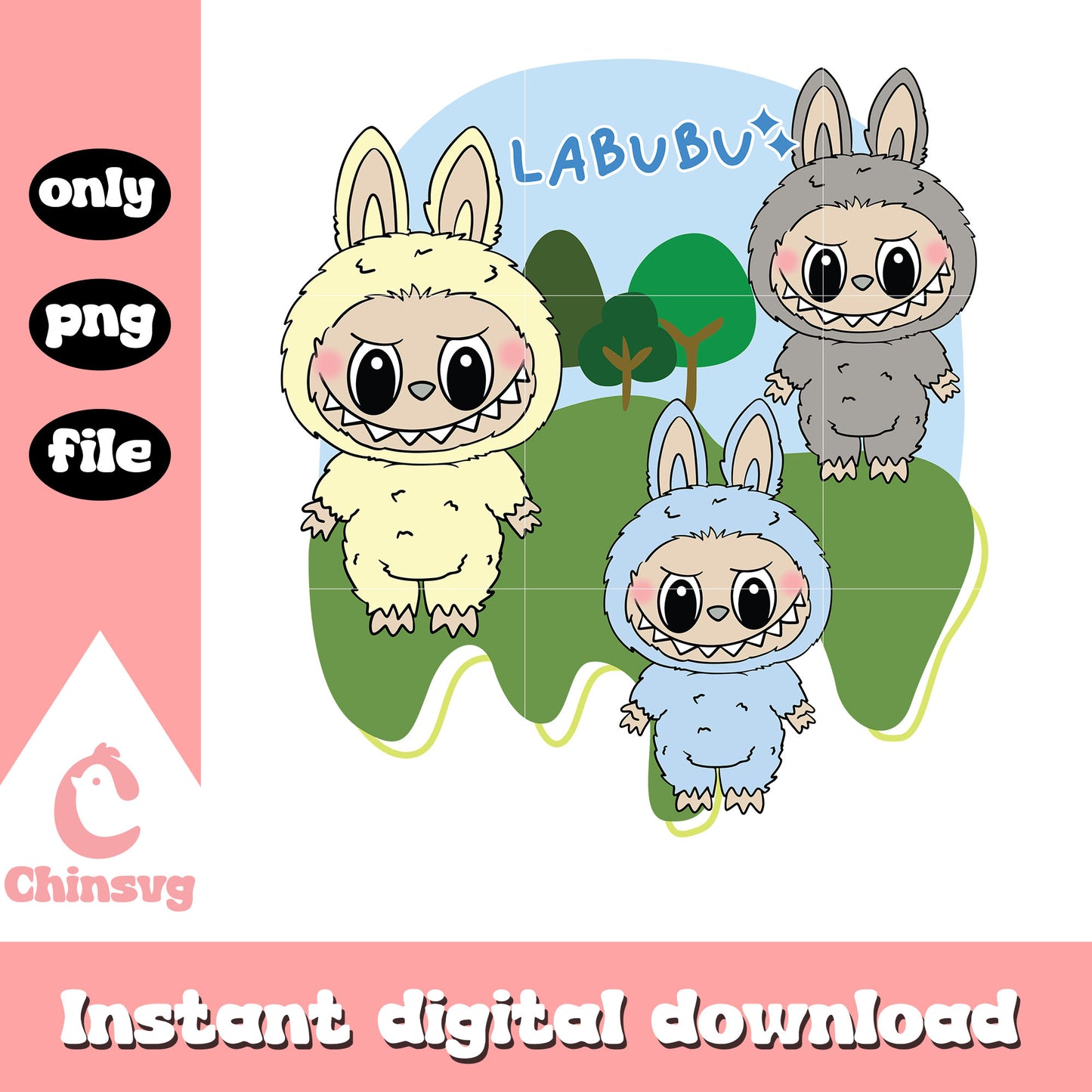 Mountain trio labubu clipart design png, labubu box png