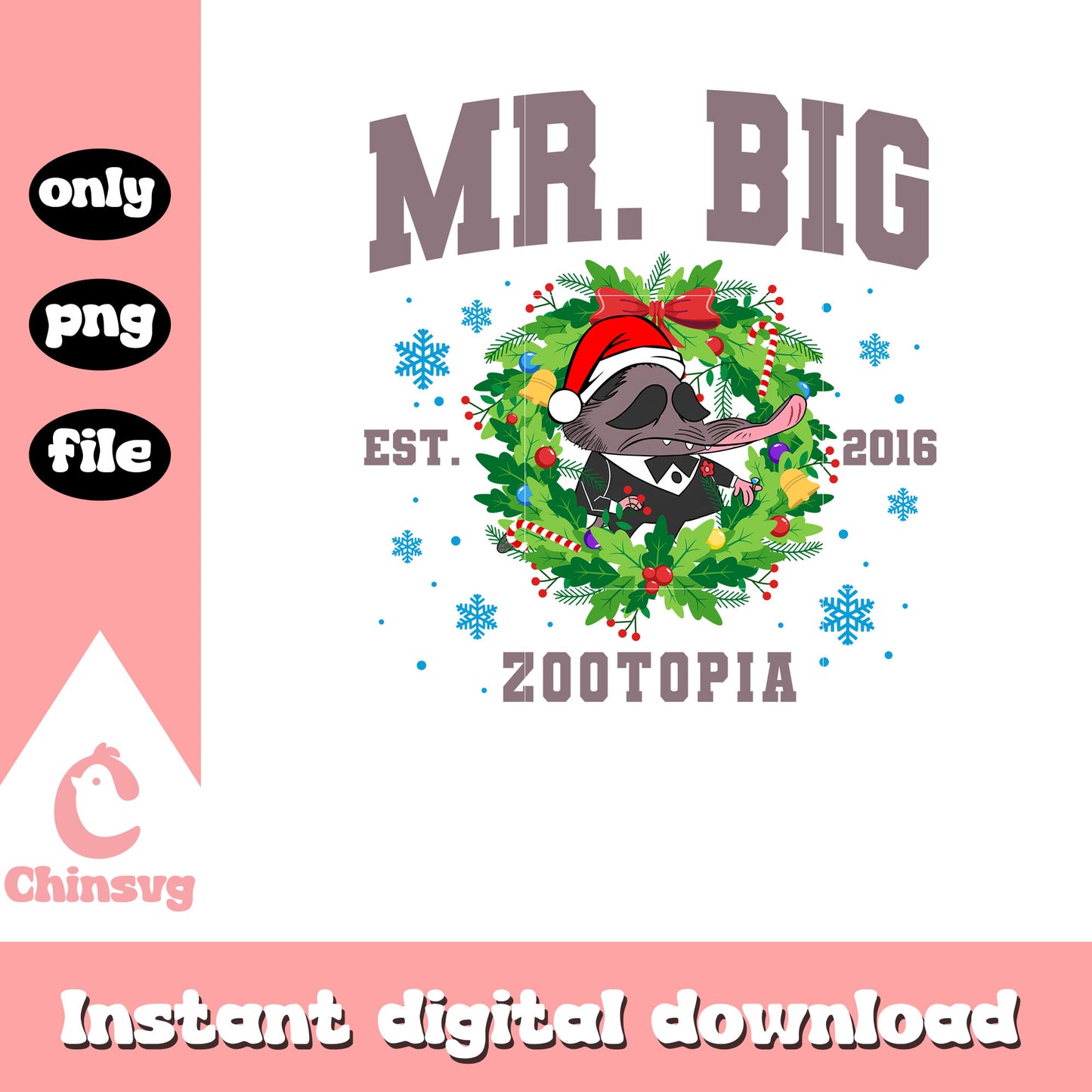 Mr big zootopia est 2016 xmas wreath png, zootopia cast png