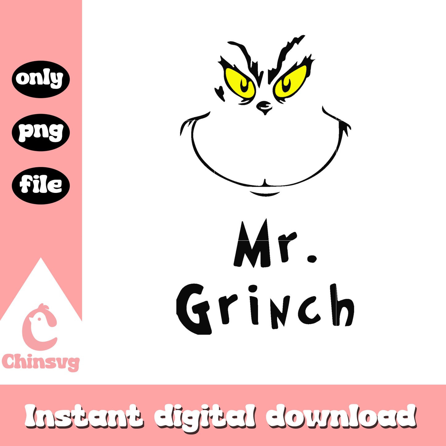 Mr grinch face christmas design png, the green grinch png