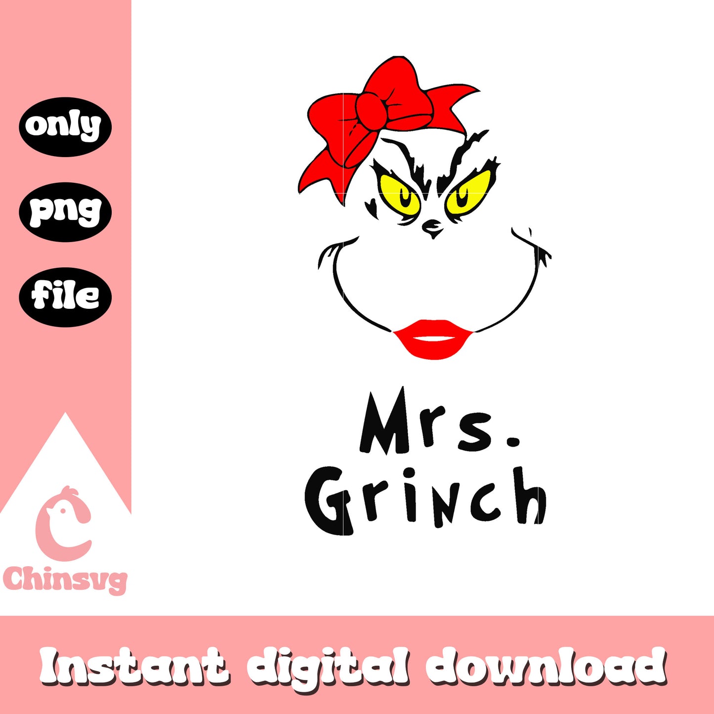 Mrs grinch face bow christmas png, green grinch outfit png