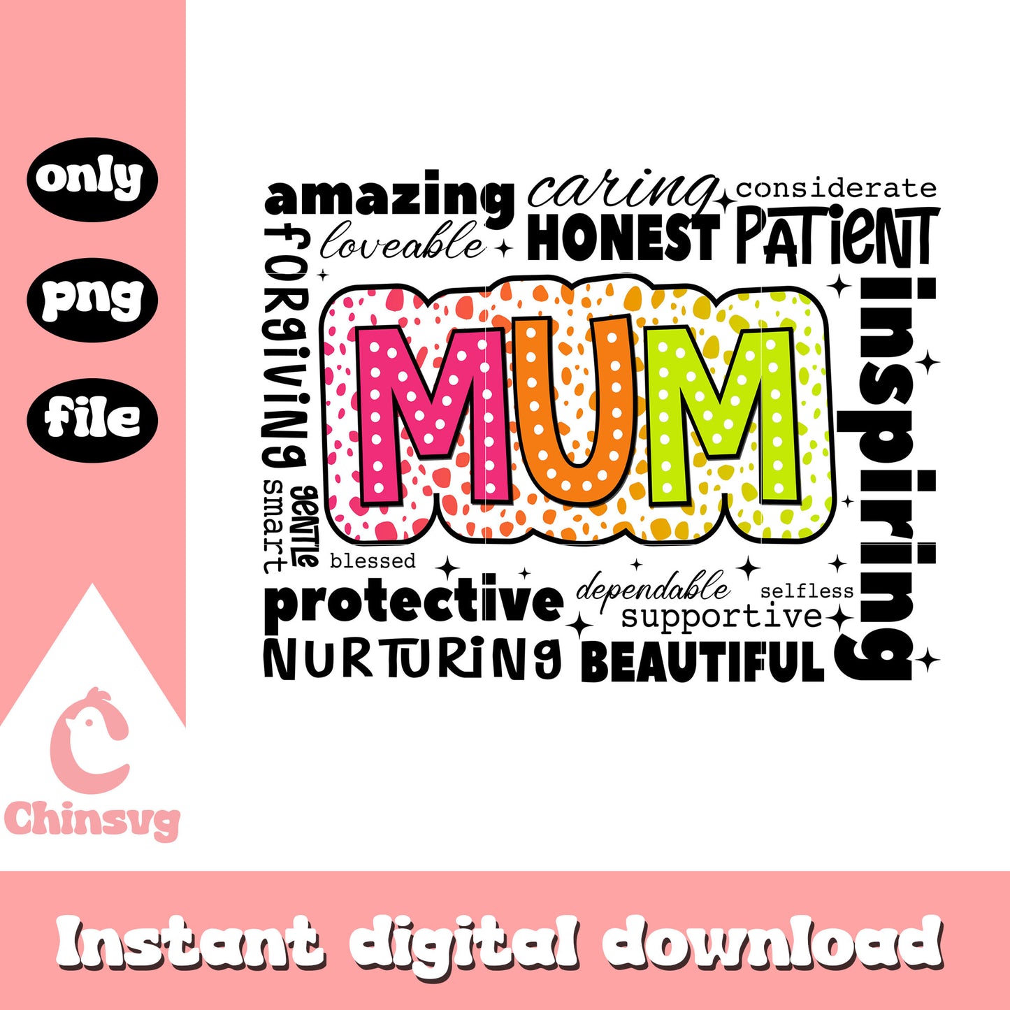 Mum colorful quotes png, font design png, quotes png