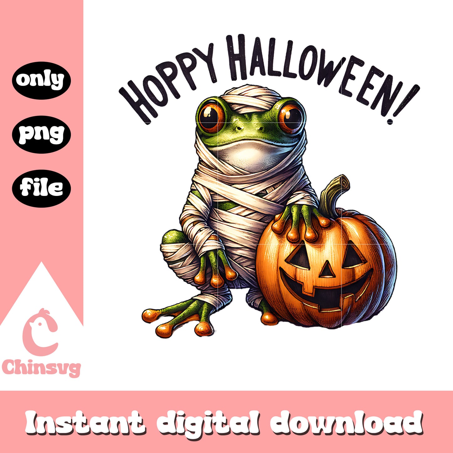 Mummy frog hoppy halloween png, halloween pumpkin png