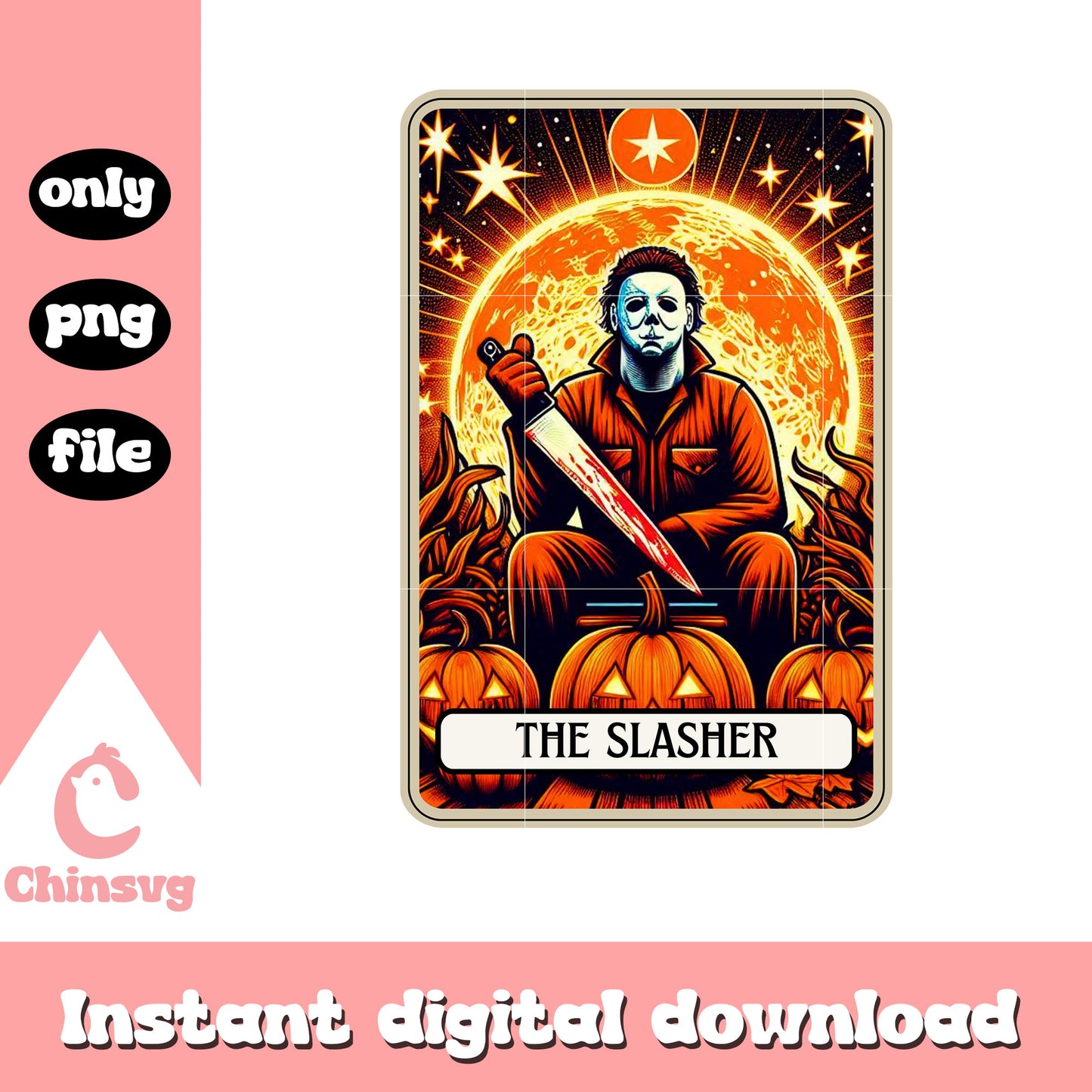 Myers the slasher halloween movie png, tarot card png