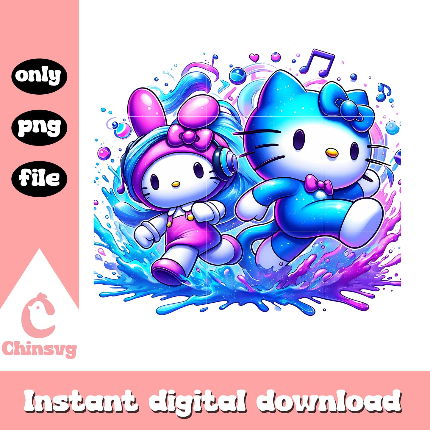 My melody x kitty colorful music band png, cartoon png, sanrio png