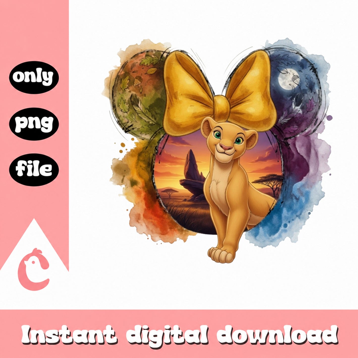 Nala Lion King PNG, Disney Watercolor Heart Bow PNG, Lion King PNG