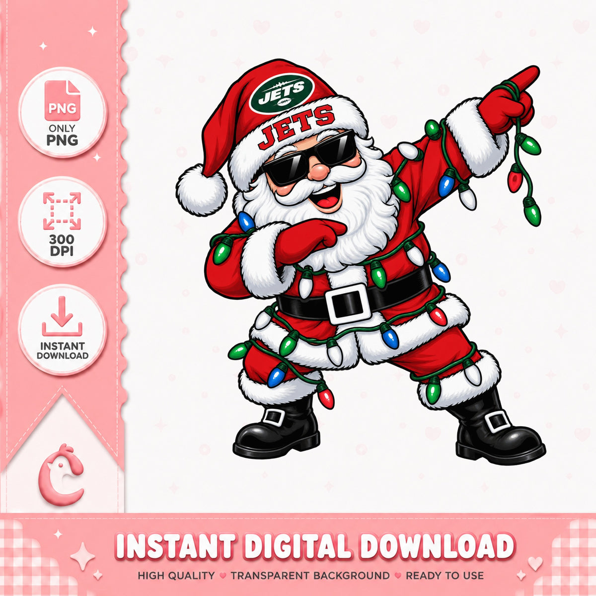 New York Jets Santa Claus Dabbing, Christmas Lights, NFL PNG