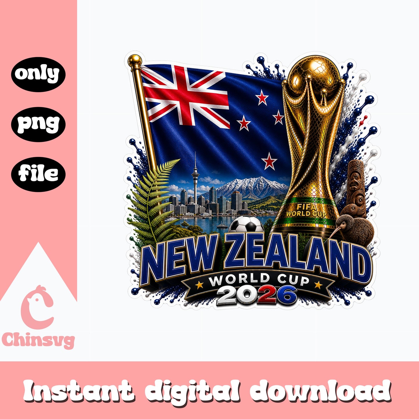 New Zealand World Cup 2026 PNG, FIFA Soccer Trophy PNG, Kiwi Football Fan PNG