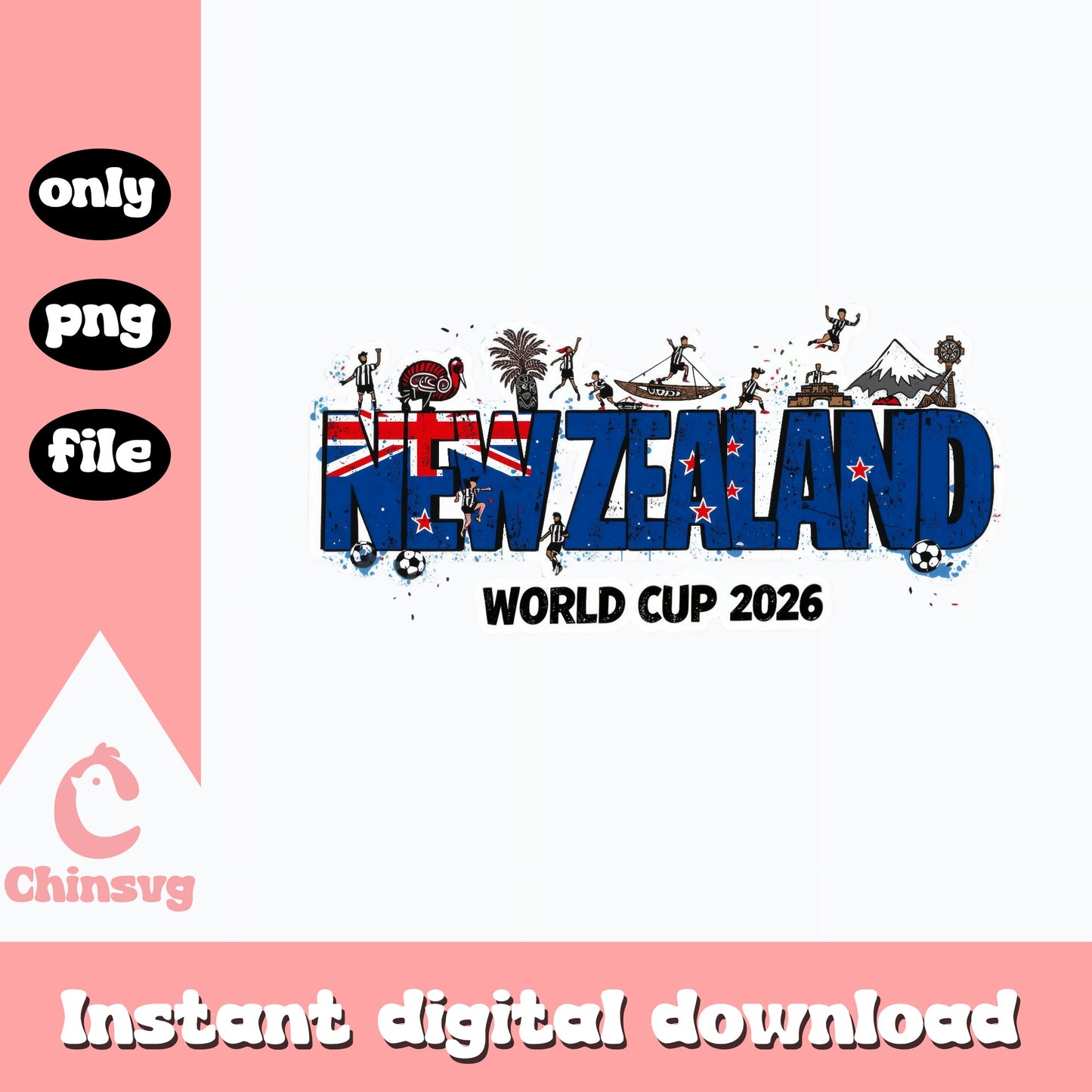 New Zealand World Cup 2026 PNG, Soccer Football PNG, New Zealand Flag PNG