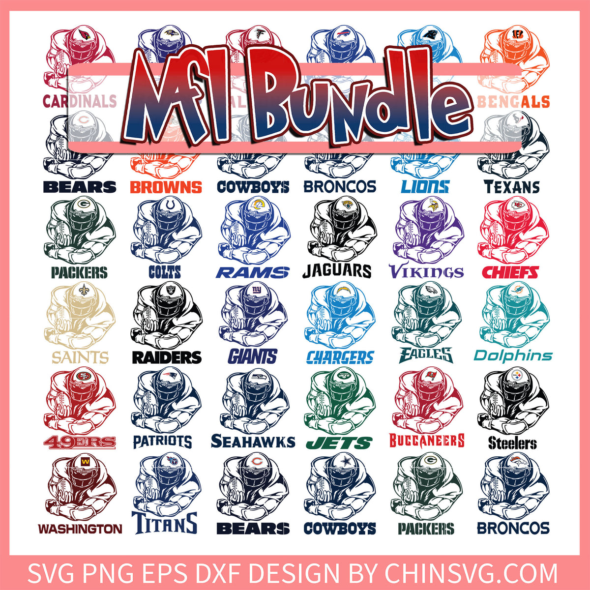 Nfl football teams player bundle svg, nfl preseason svg