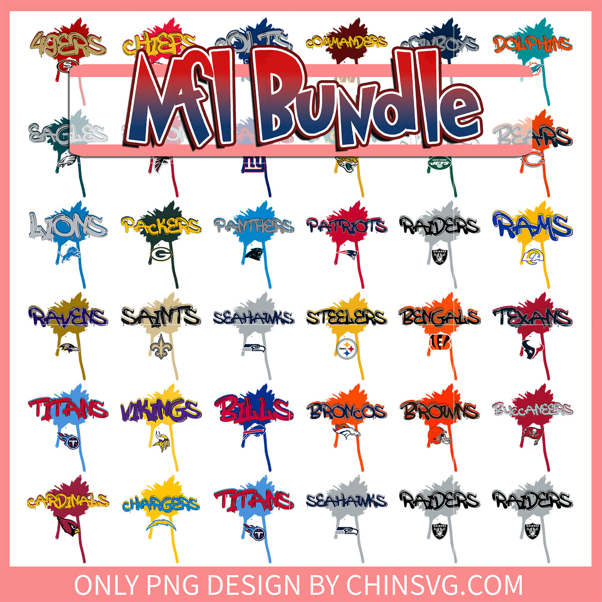 Nfl logo water dropping bundle png, logos of all 32 nfl teams png