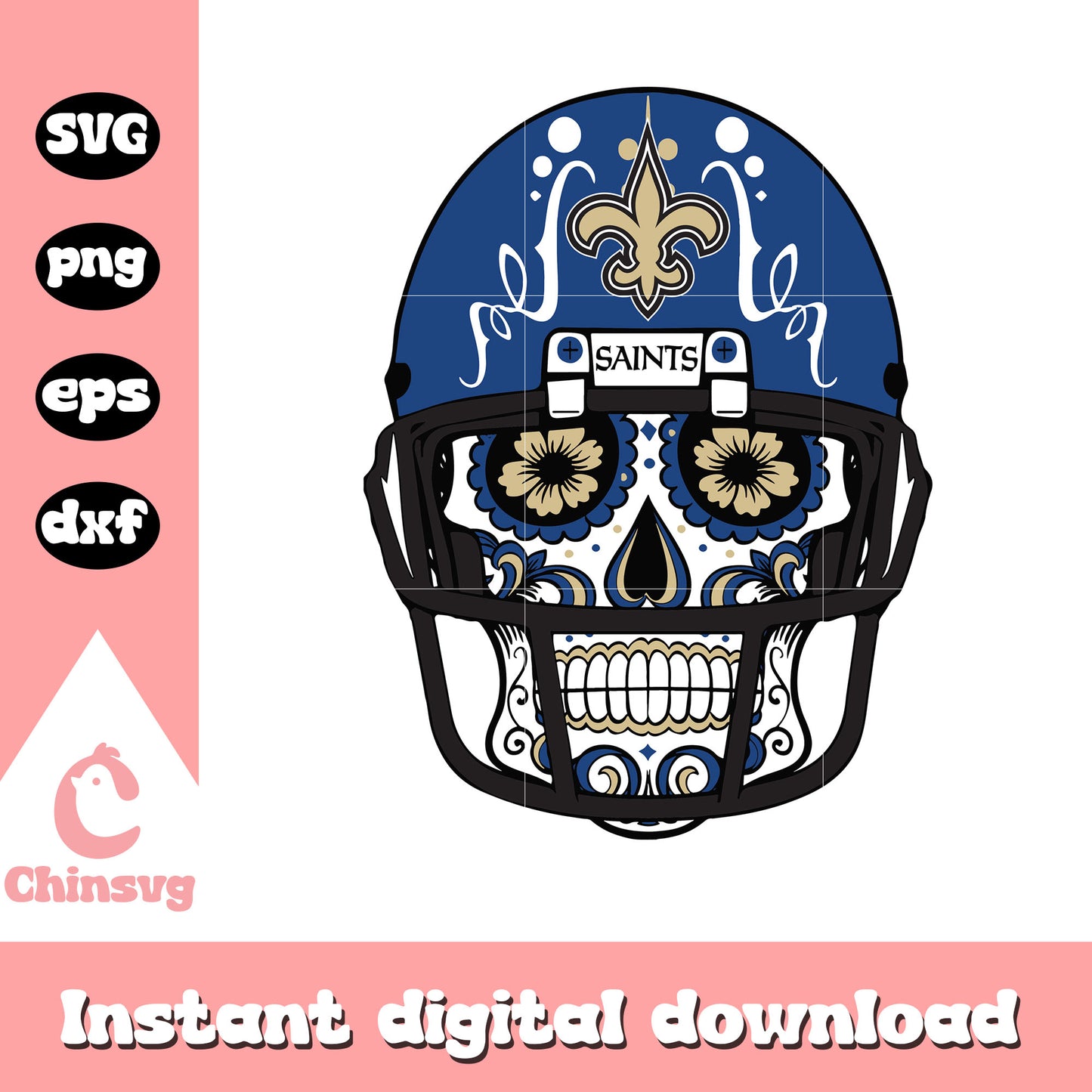 Nfl new orleans saints skull helmet flower svg, new orleans saints logo helmet svg