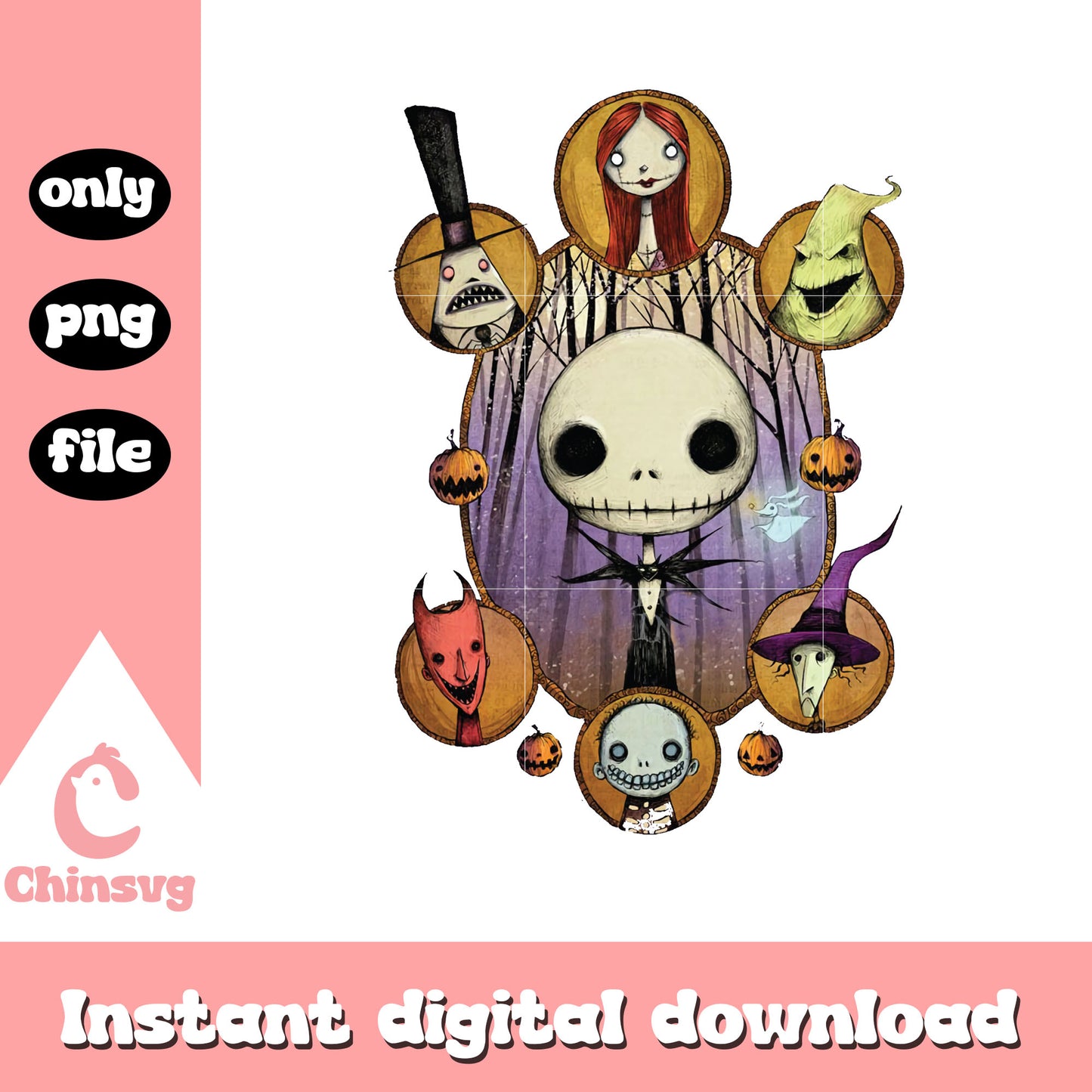 Nightmare before christmas characters head png, jack skellington art png