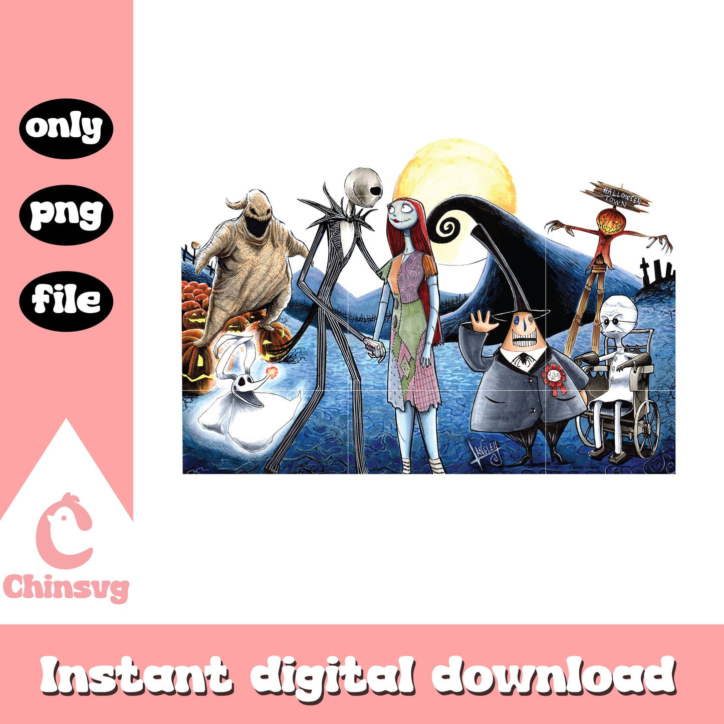 Nightmare characters gothic design png, nightmare before christmas png