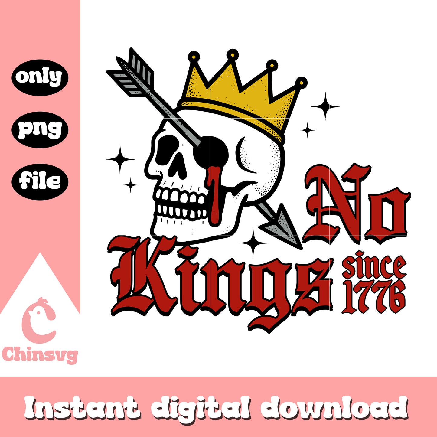 No kings since 1776 skull design png, skull logo png, no kings png