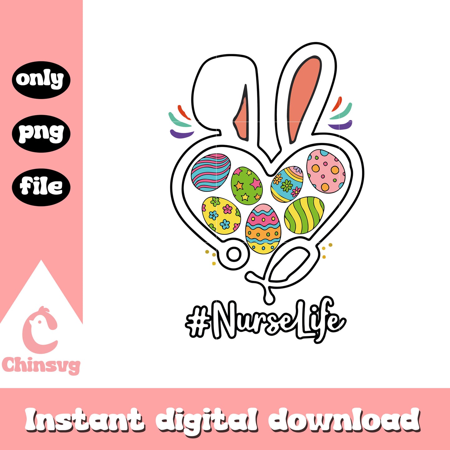 Nurselife easter day design png, easter bunny clipart png