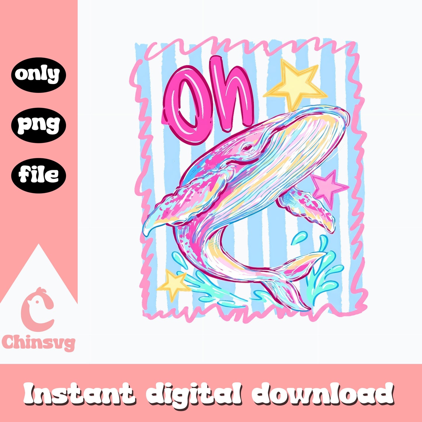 Oh Whale Birthday PNG, Ocean Theme Party, Sublimation Design PNG