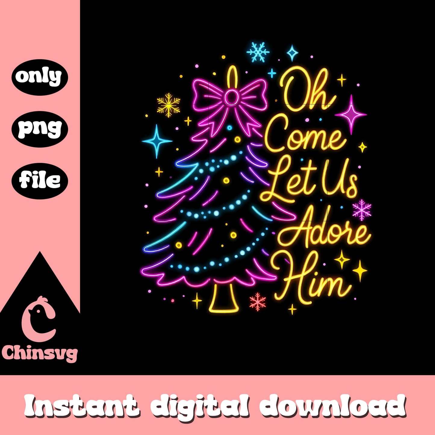 Oh come let us christmas tree neon png, christmas image png