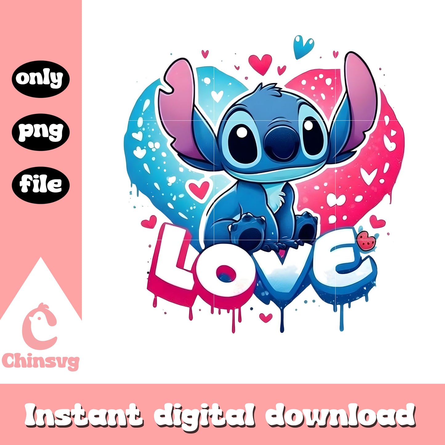 Paint love stitch valentine png, stitch valentines day png