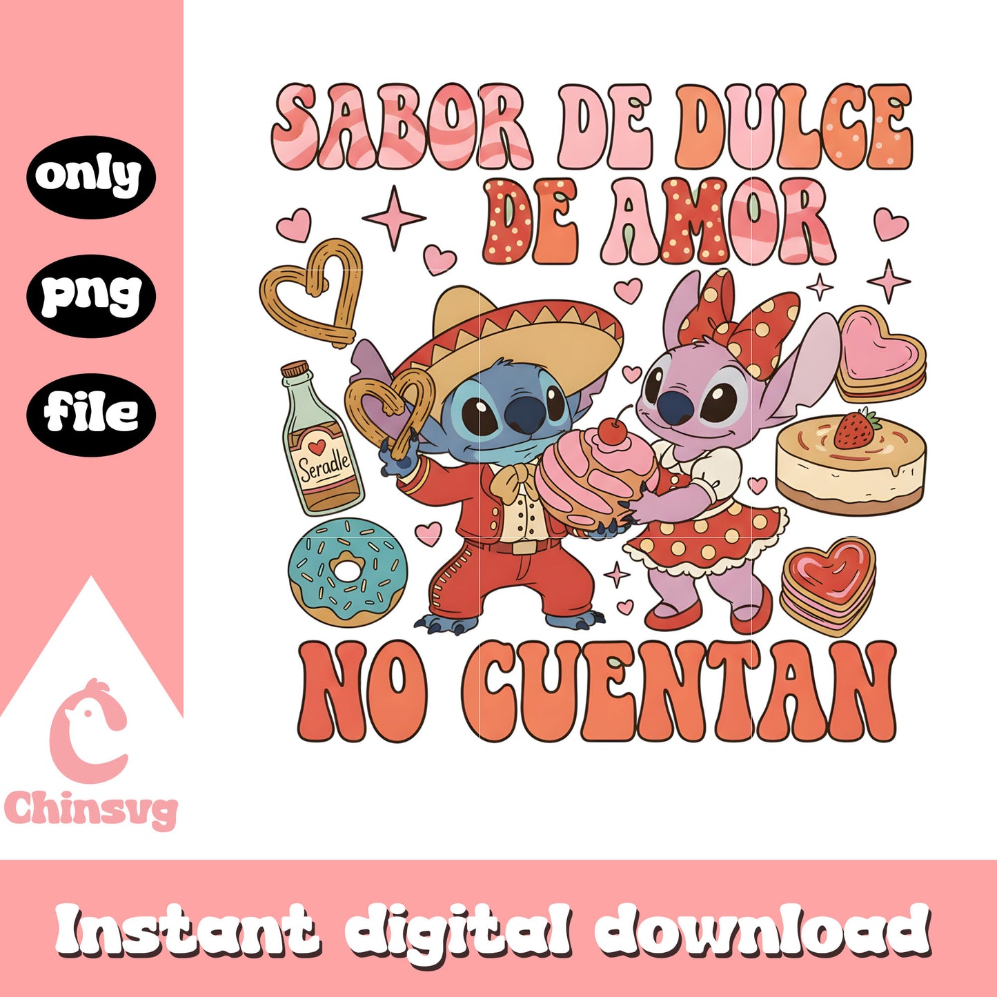 Party barkery couple valentine png, stitch valentines day png