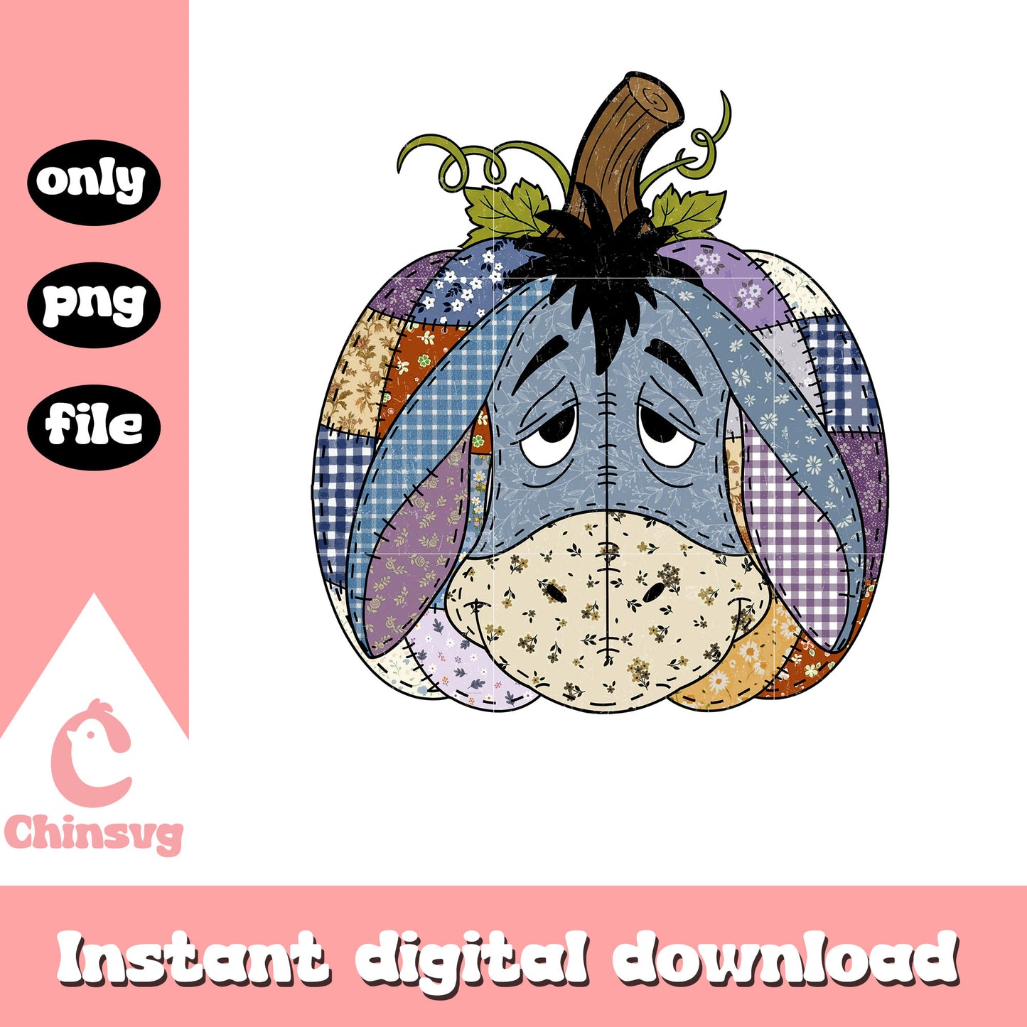 Patchwork Eeyore face pumpkin png, eeyore halloween png