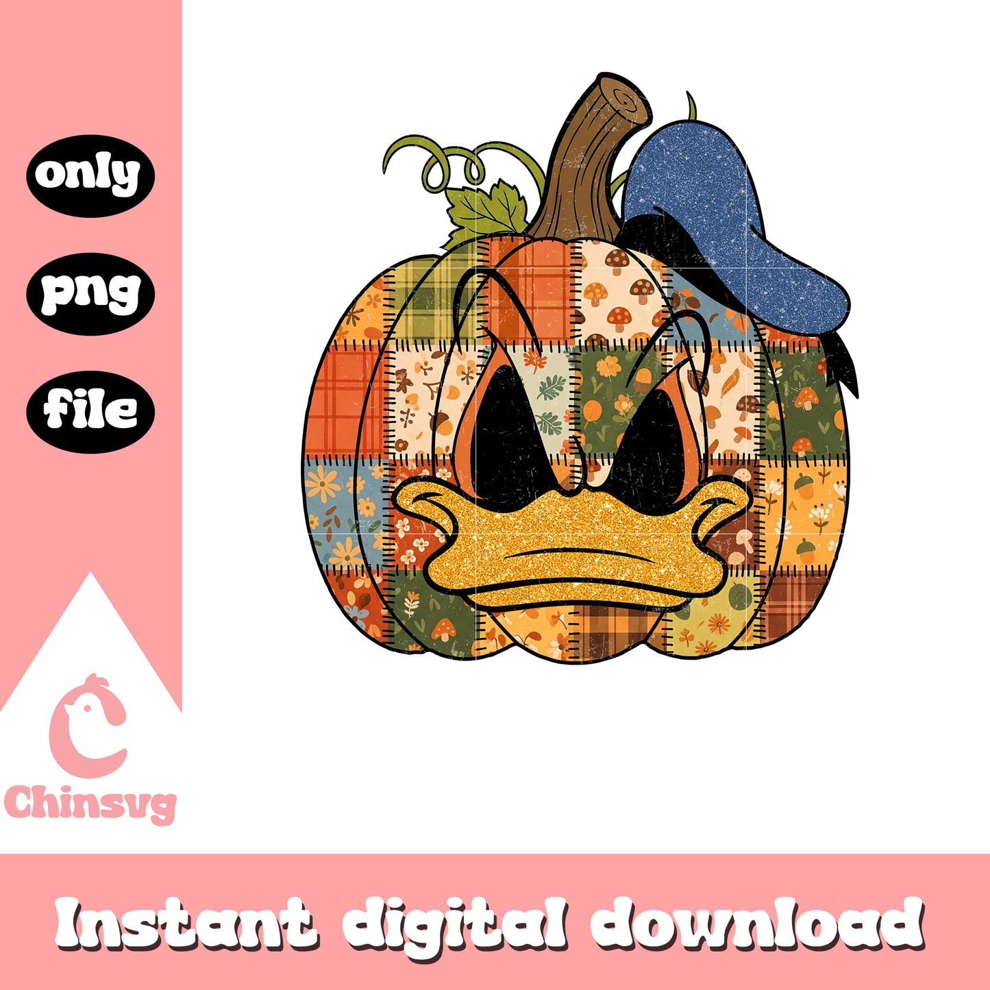 Patchwork donald face halloween png, donald duck halloween png