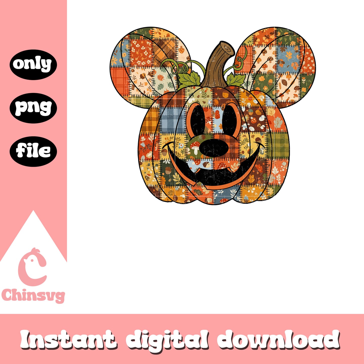 Patchwork mickey face pumpkin png, mickey mouse halloween png