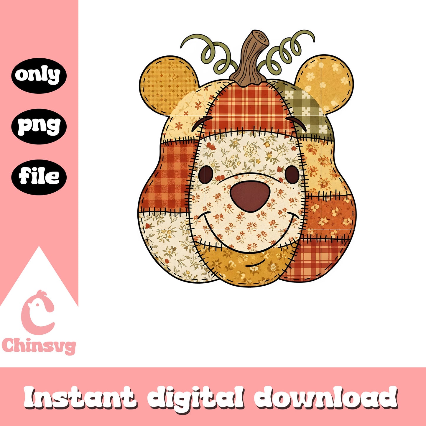 Patchwork pumpkin pooh bear png, winnie the pooh halloween png