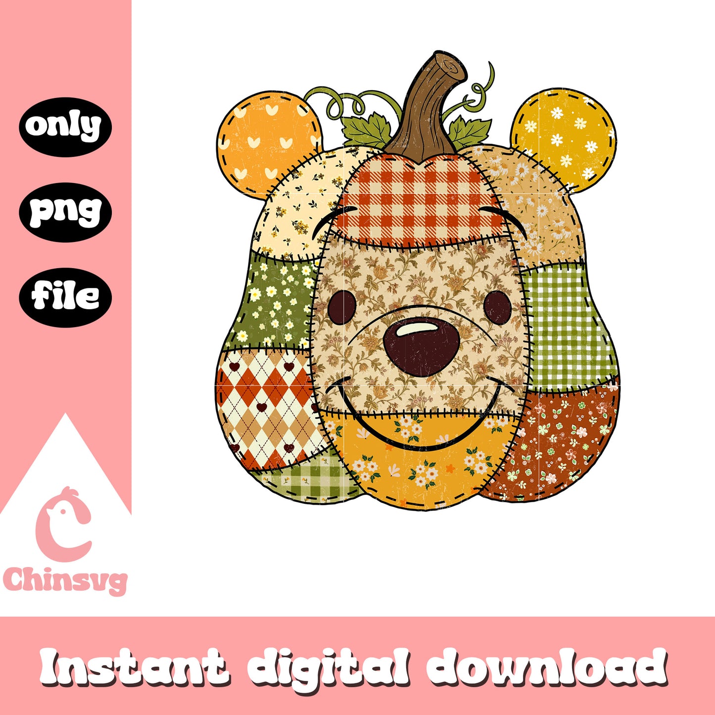 Patchwork pumpkin pooh disney png, disney halloween png