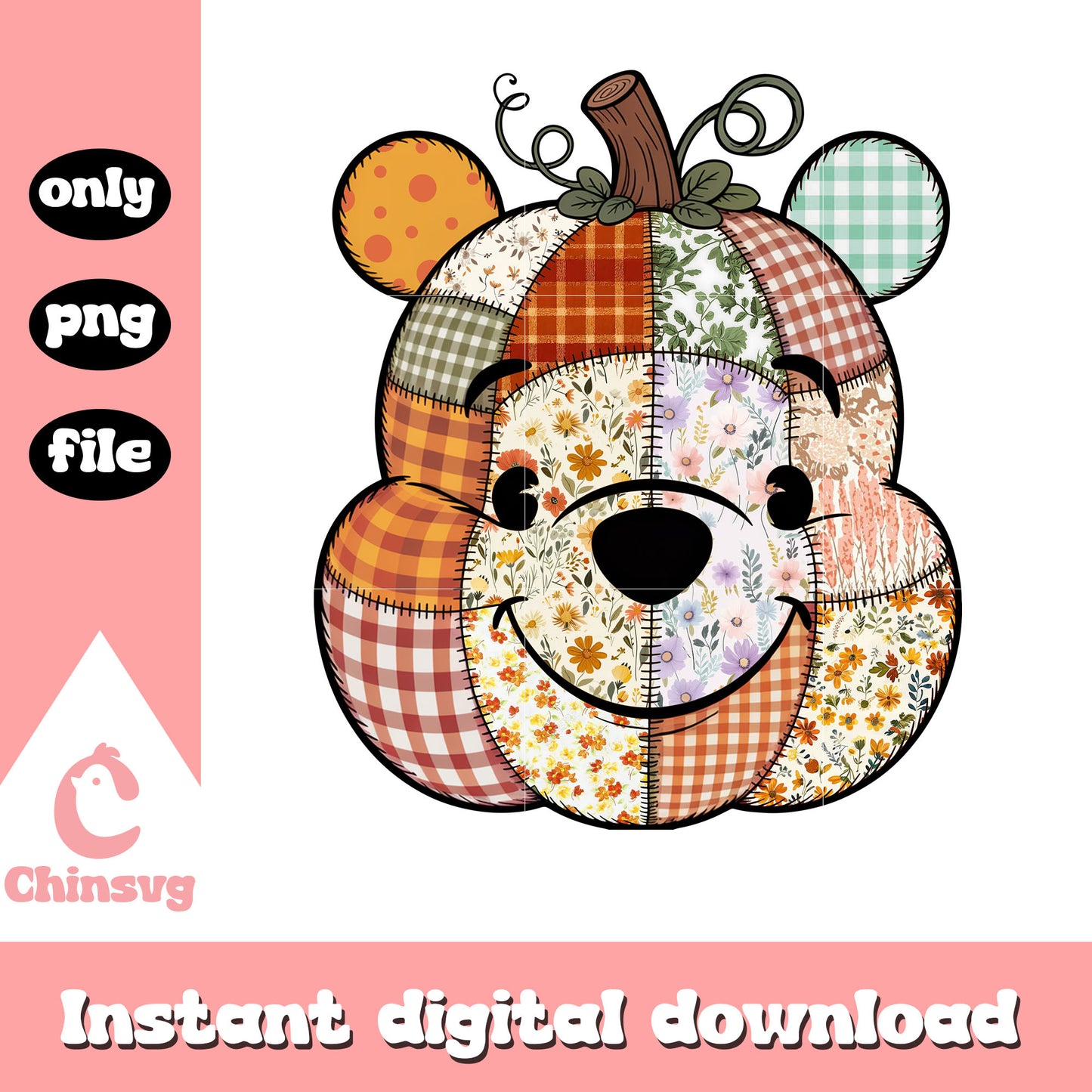 Patchwork pumpkin pooh face halloween png, pooh halloween png