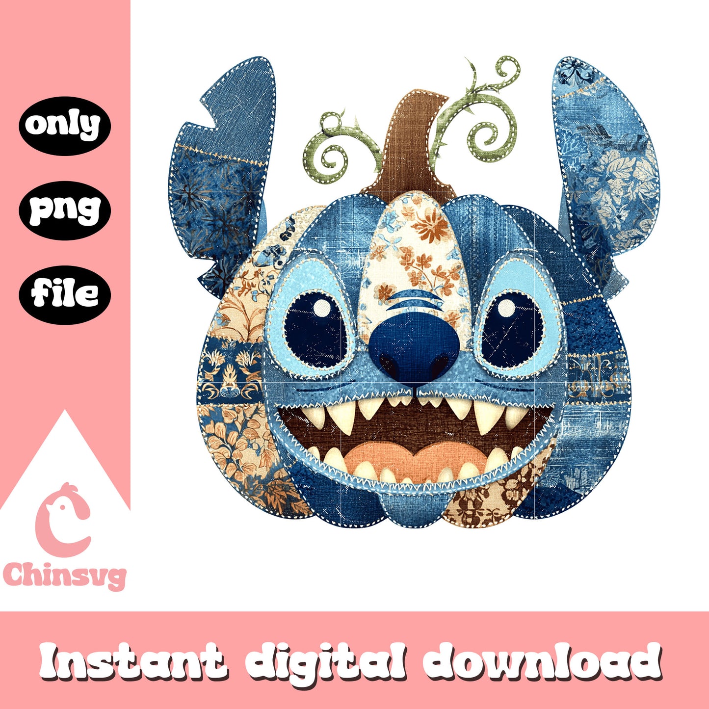 Patchwork pumpkin stitch face halloween png, halloween stitch png