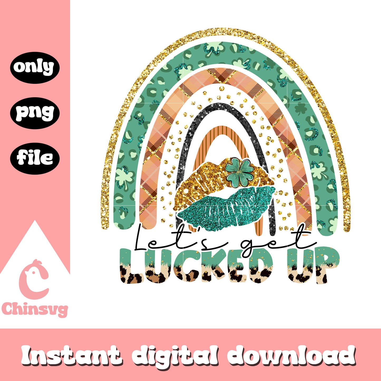 Patrick rainbow let's get lucked up png, st patrick's day decorations png