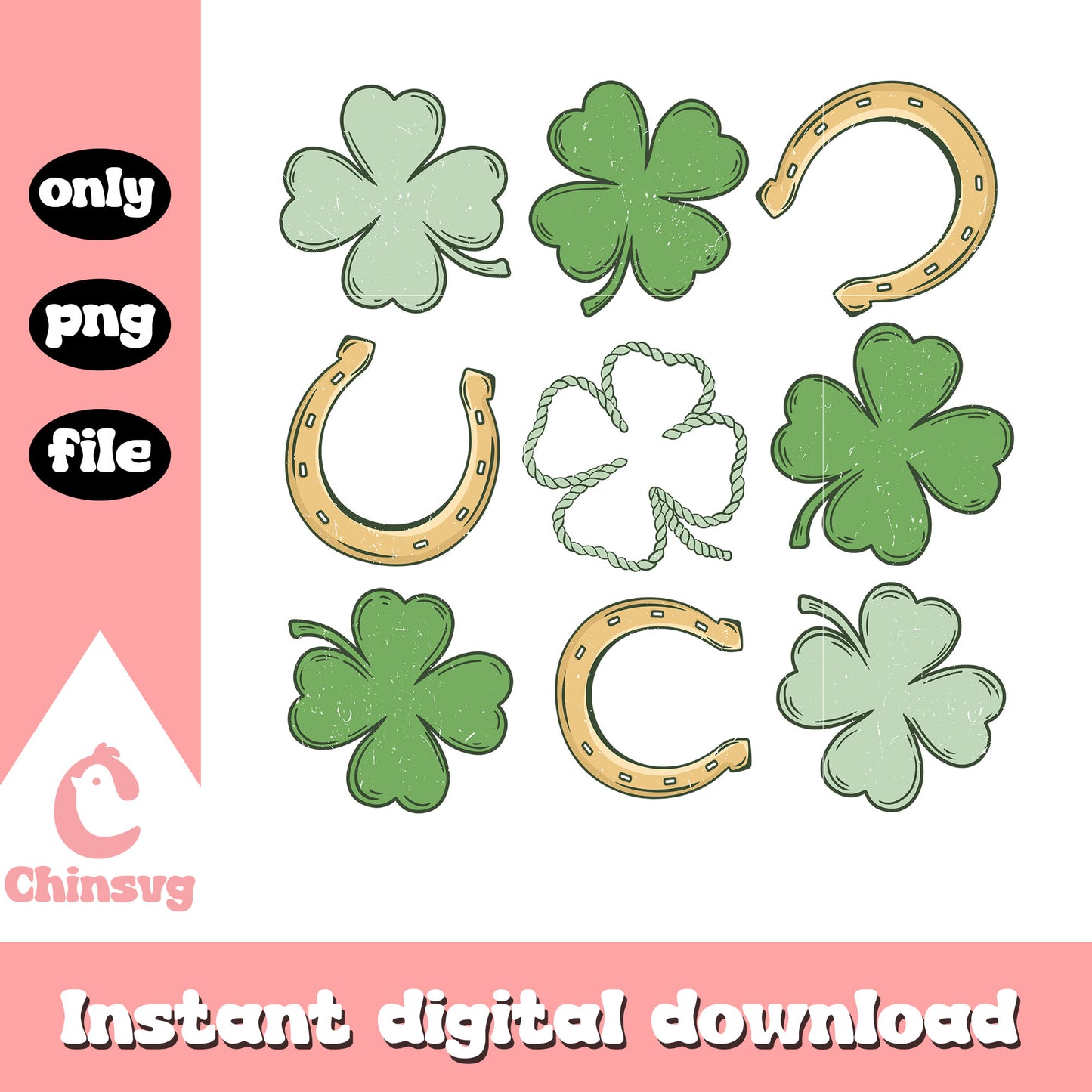 Patrick shamrock and horseshoe design png, st patrick day png