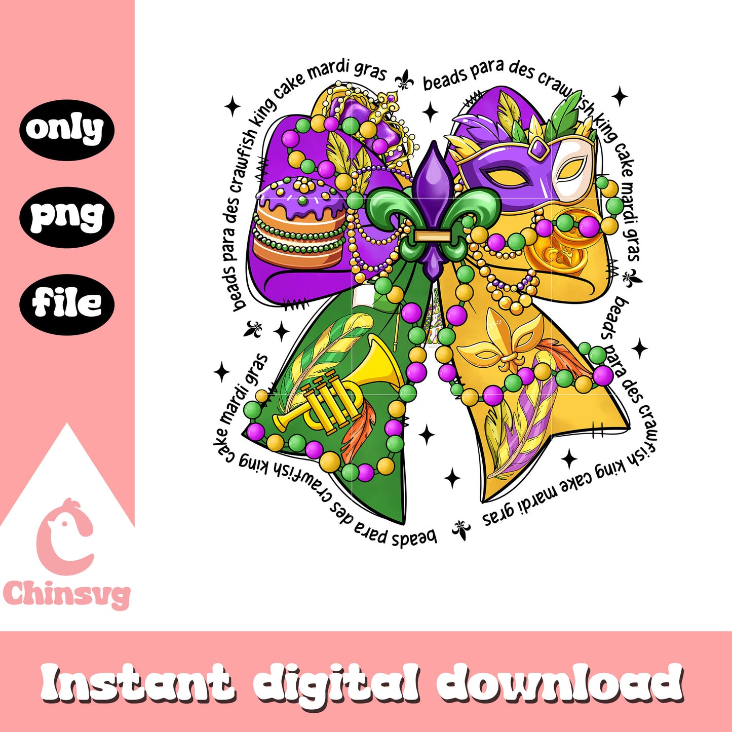 Pattern bow mardi gras png, mardi gras new orleans png