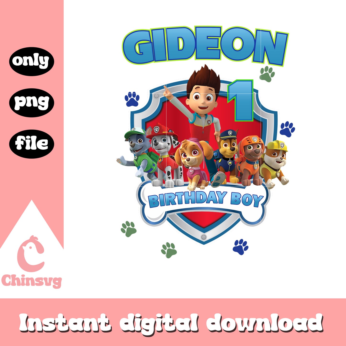 Paw patrol gideon birthday boy png, paw patrol birthday png