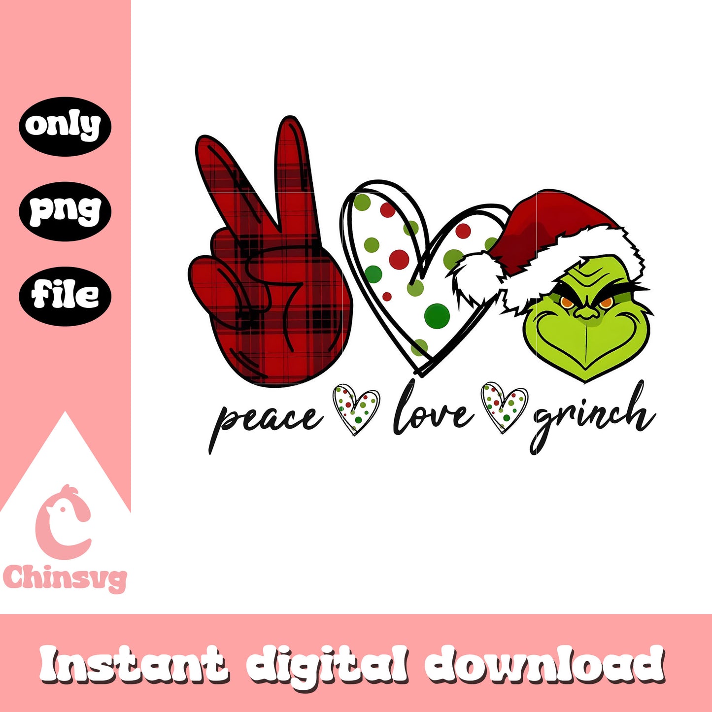 Peace love grinch christmas design png, love grinch png