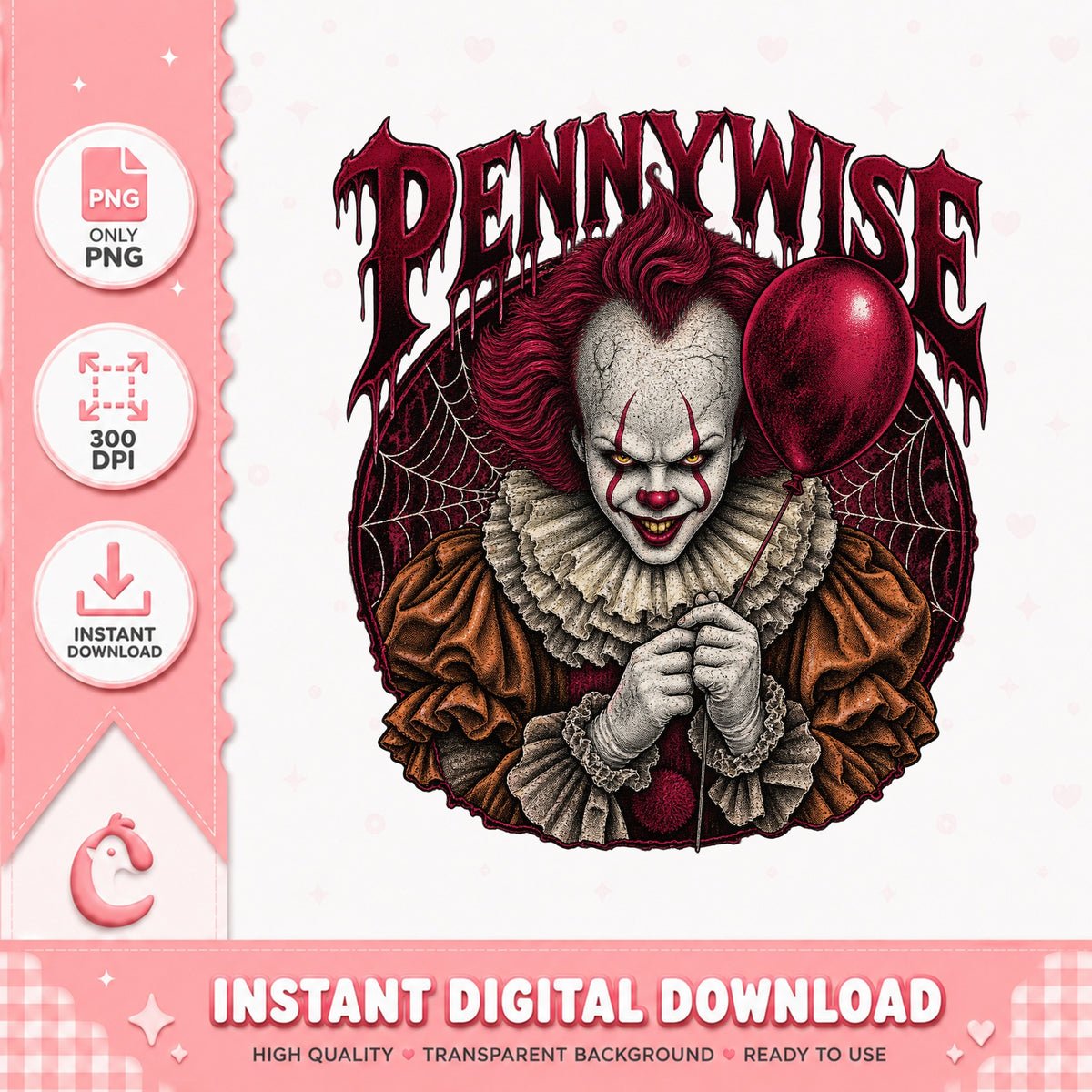 Pennywise Clown PNG, Horror Halloween Clipart, Instant Download PNG