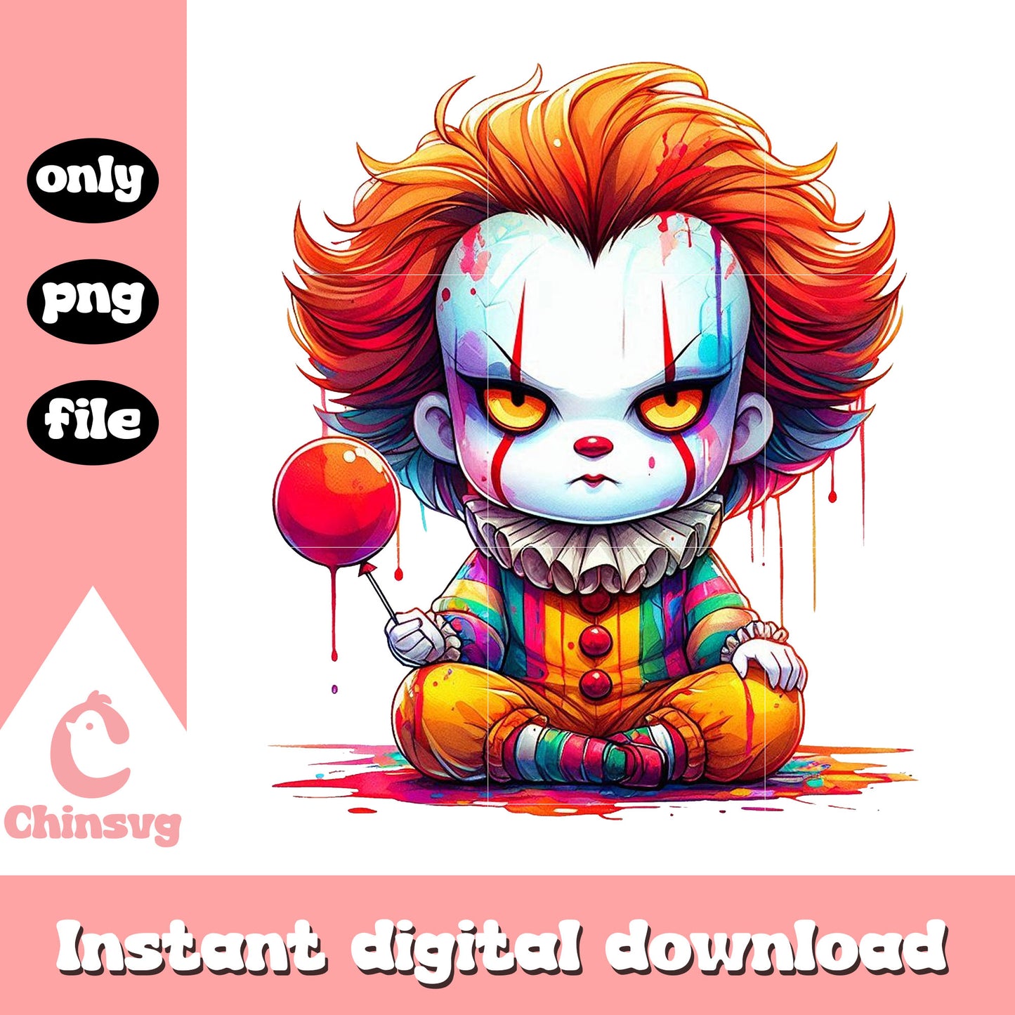Pennywise cute chibi design png, pennywise halloween png