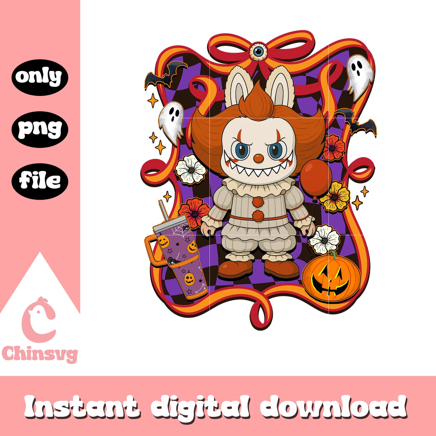 Pennywise halloween labubu bow png, pennywise cartoon png