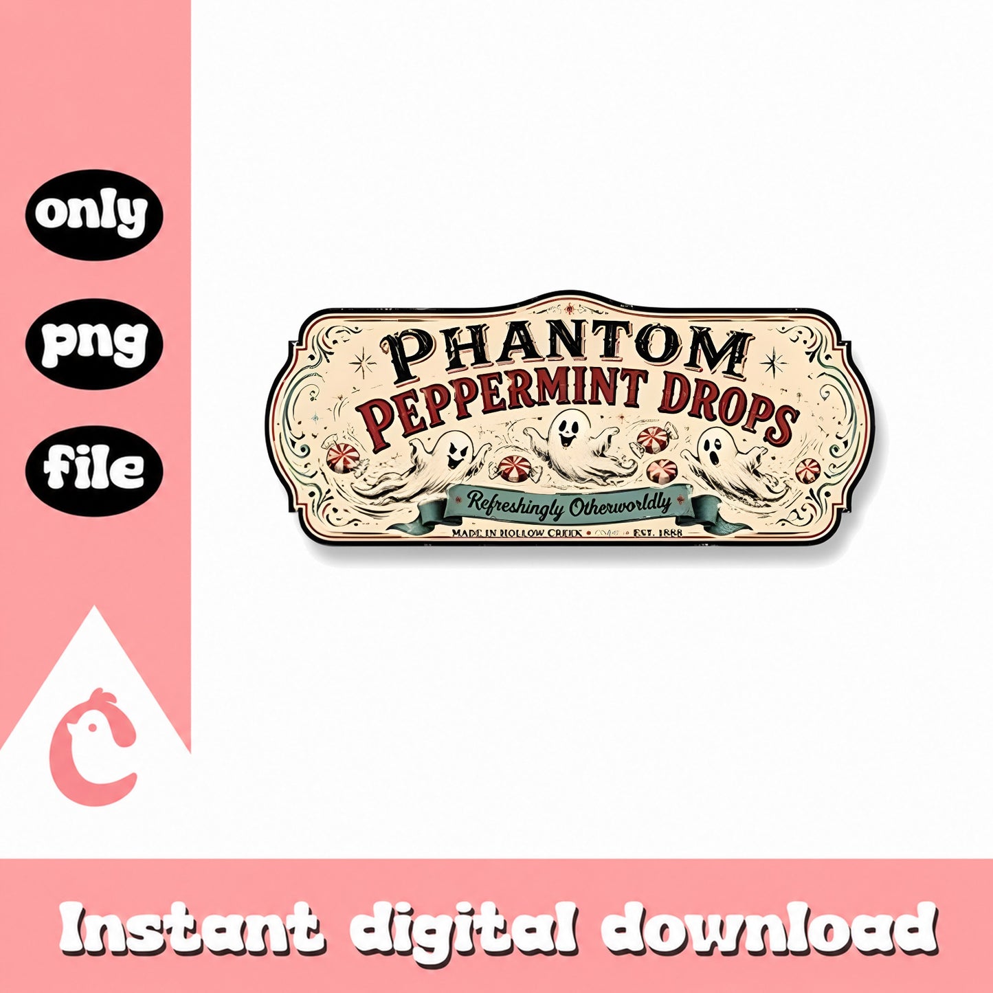 Phantom Peppermint Drops Label, Halloween Ghost Candy, PNG File