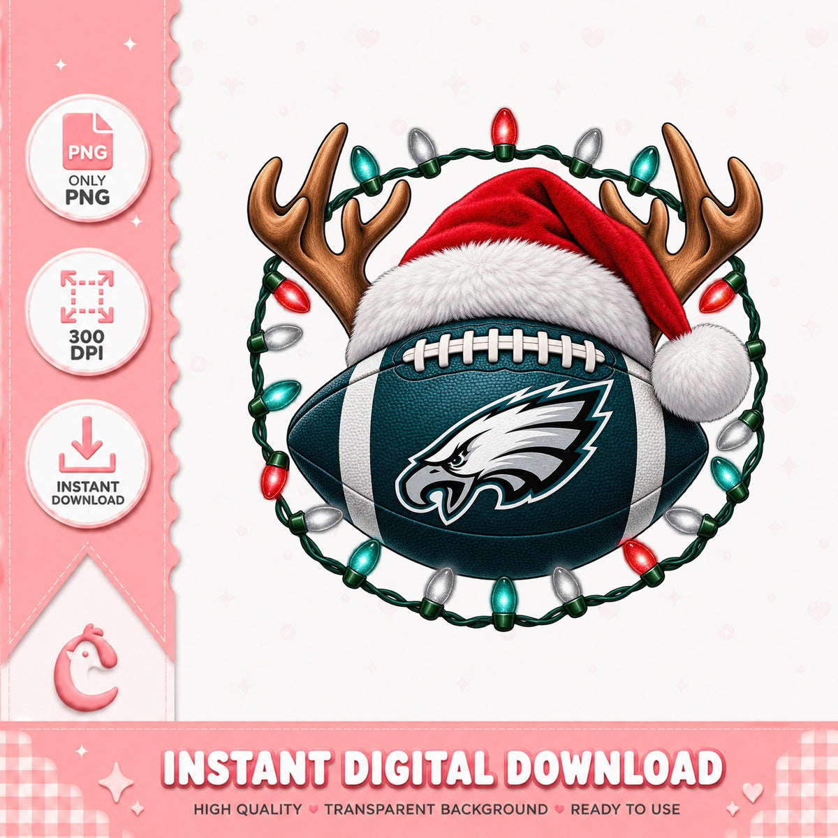 Philadelphia Eagles Christmas PNG, Football Santa Hat, Reindeer Antlers PNG