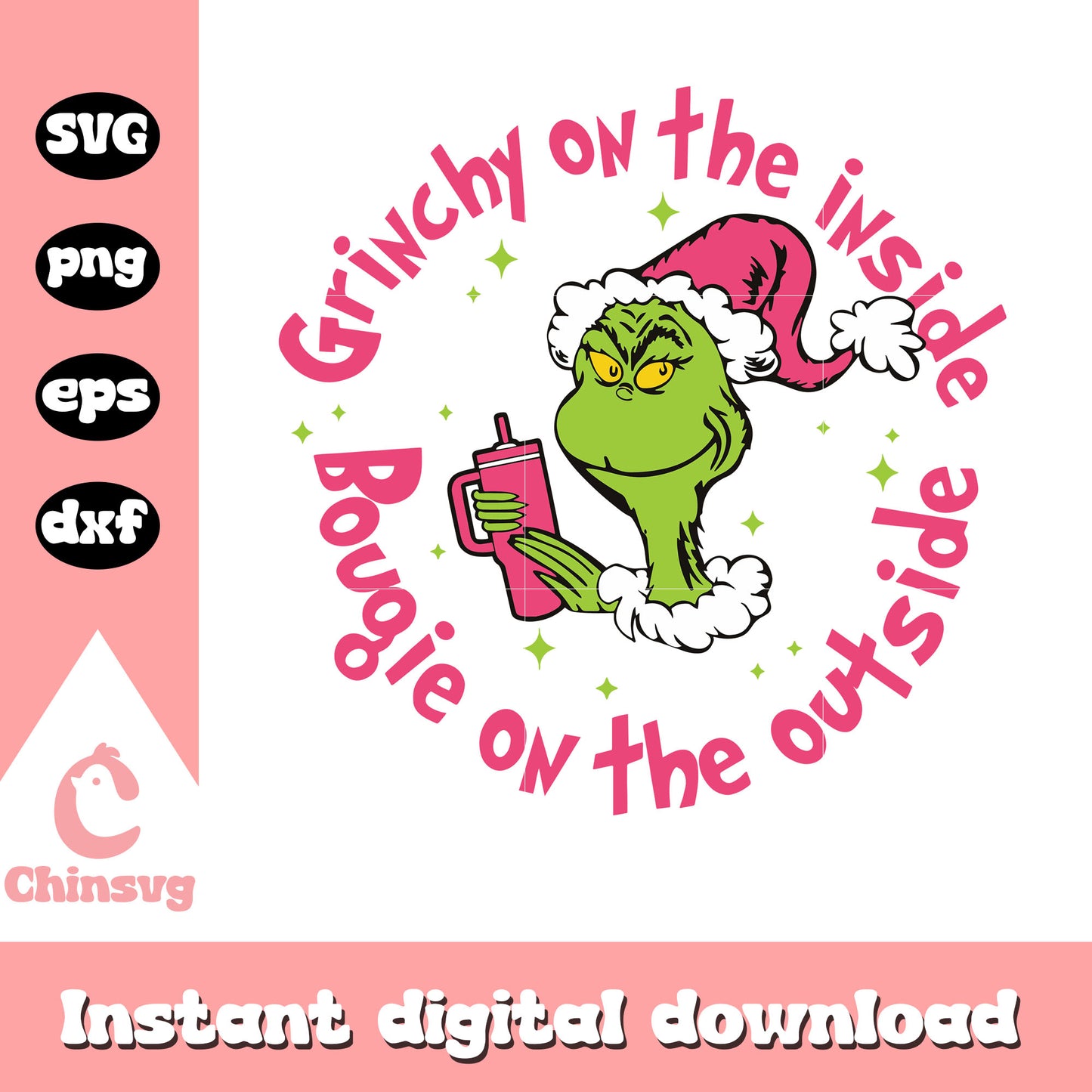 Pink grinchy on the inside quote design svg, grinch head svg