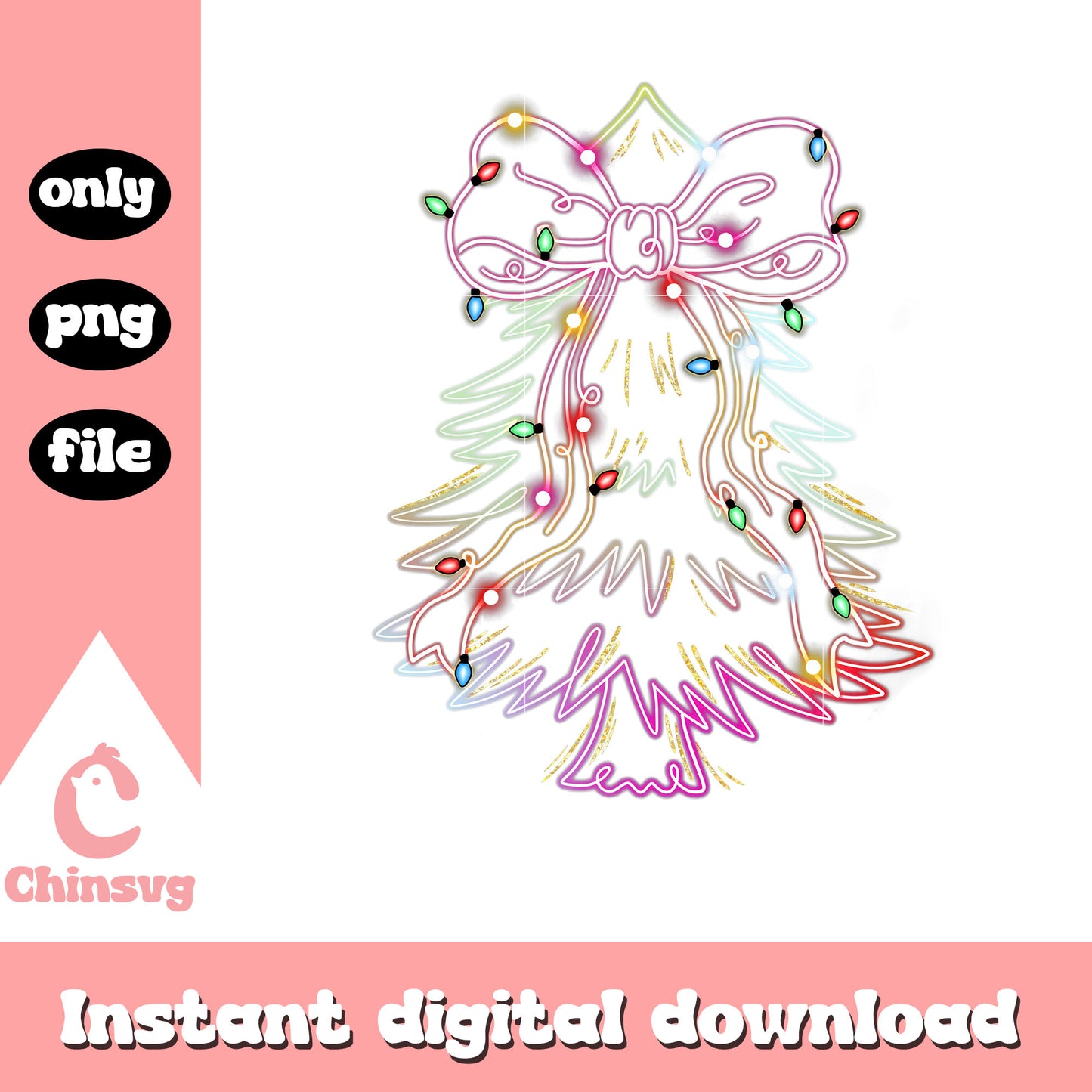 Pink lights christmas tree design png, christmas tree with lights png