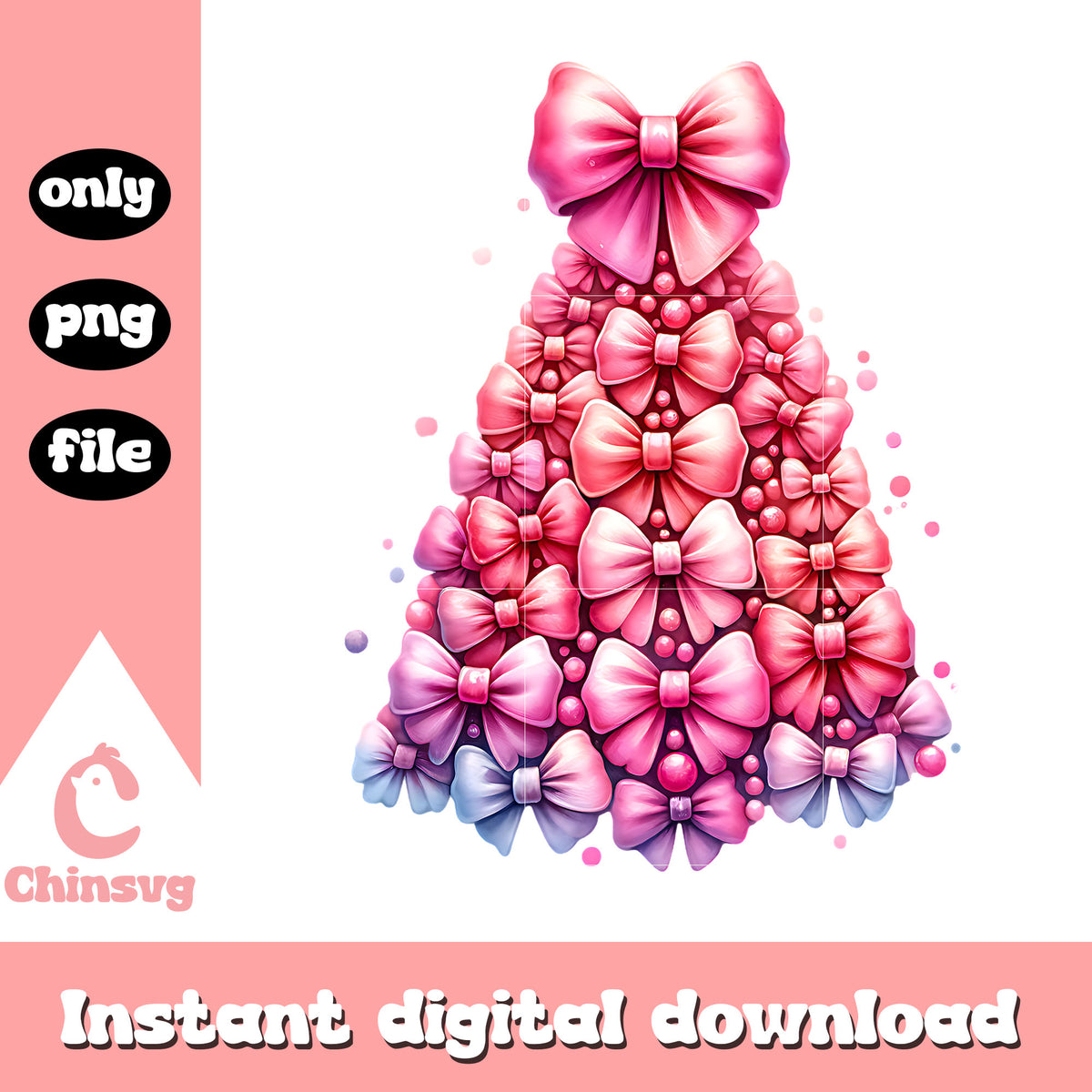 Pink bow christmas tree design, pink christmas tree png